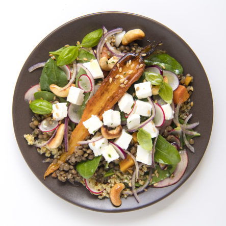 Assiette gourmande de lentilles au chèvre frais