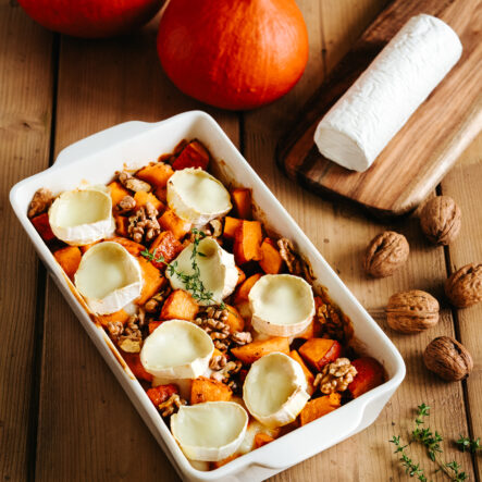 Gratin de potimarron et bûchette de chèvre affinée