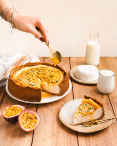 Cheesecake tout chèvre et fruit de la passion