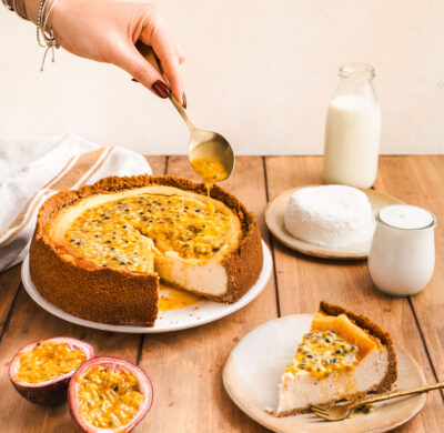 Cheesecake tout chèvre et fruit de la passion